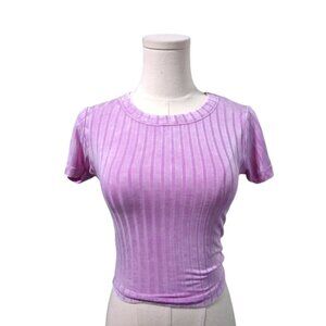 Zenana Washed Ribbed Short Sleeve Cropped T- Shirt Womens Size Small